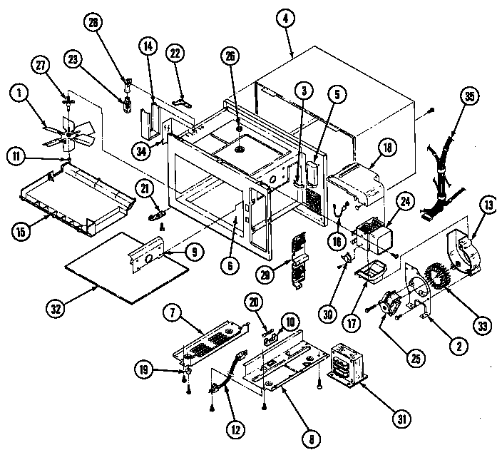 Base & Cavity Diagram and Parts List for CM154F  Crosley Microwave