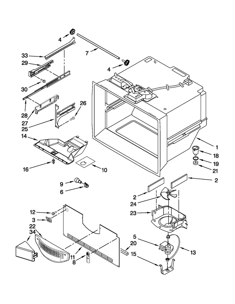 Freezer Liner Parts Diagram and Parts List for MFF2258VEM7  Maytag Refrigerator