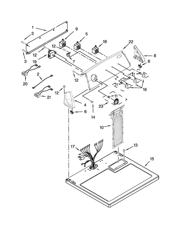 Top And Console Parts Diagram and Parts List for 4GNED4600YQ2  Amana Dryer