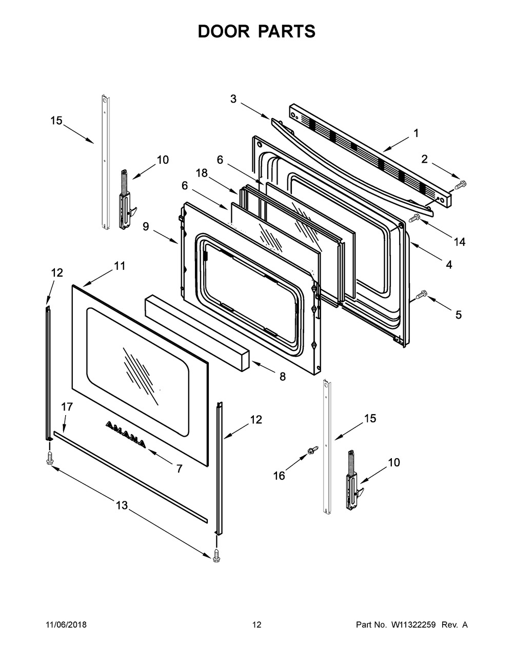 Door Parts Diagram and Parts List for AGR6603SFW2  Maytag Range