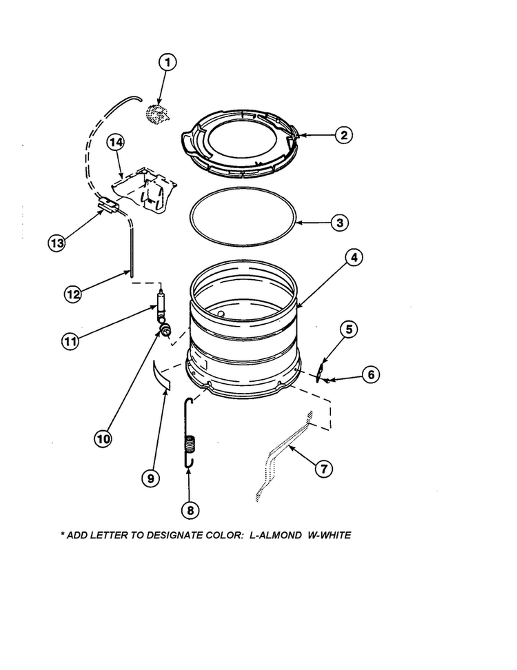 Outer Tub, Cover/pressure Hose Diagram and Parts List for CW9203W3-PCW9203W3A  Amana Washer