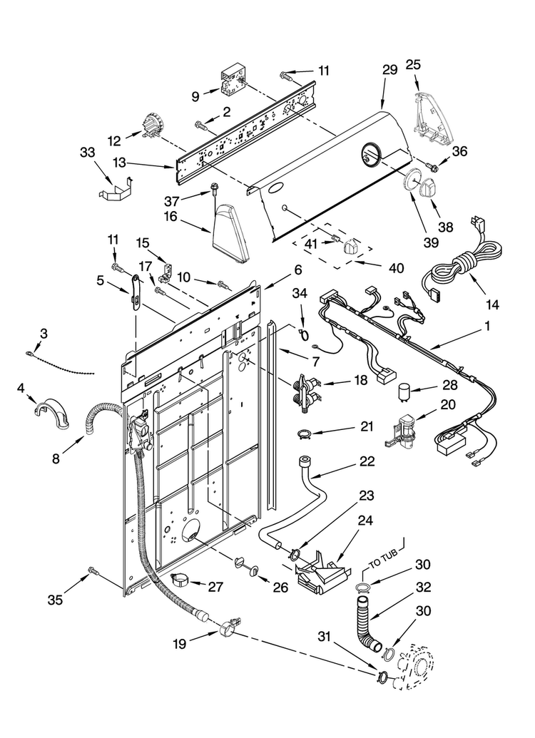 Controls And Rear Panel Parts Diagram and Parts List for NTW5100TQ1  Amana Washer