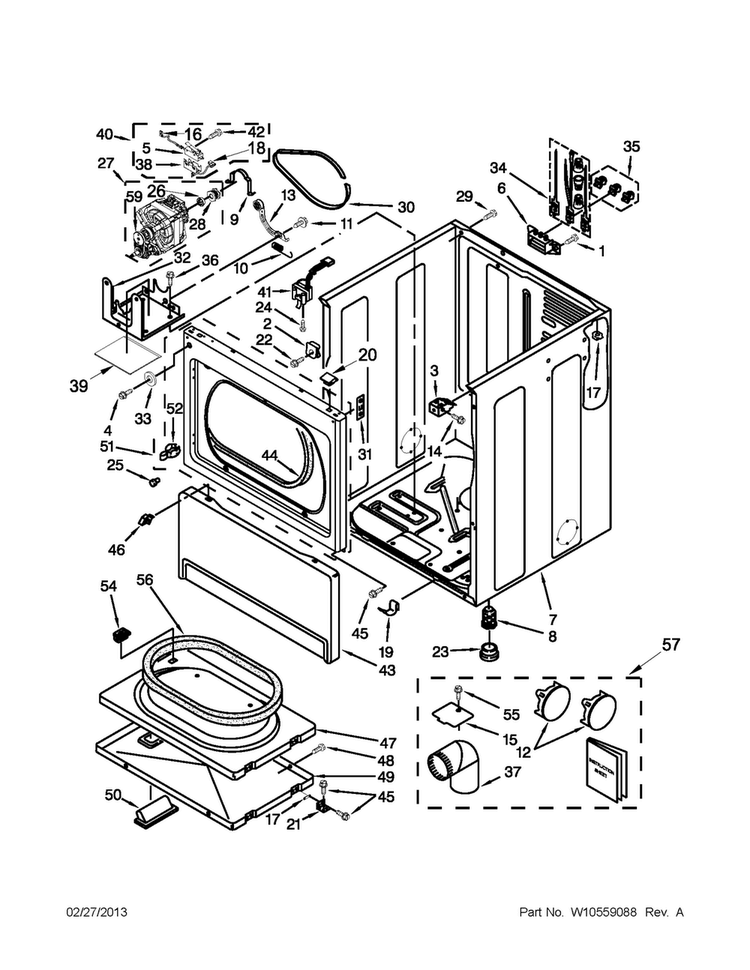 Cabinet Parts Diagram and Parts List for MDE18PRAYW0  Maytag Dryer