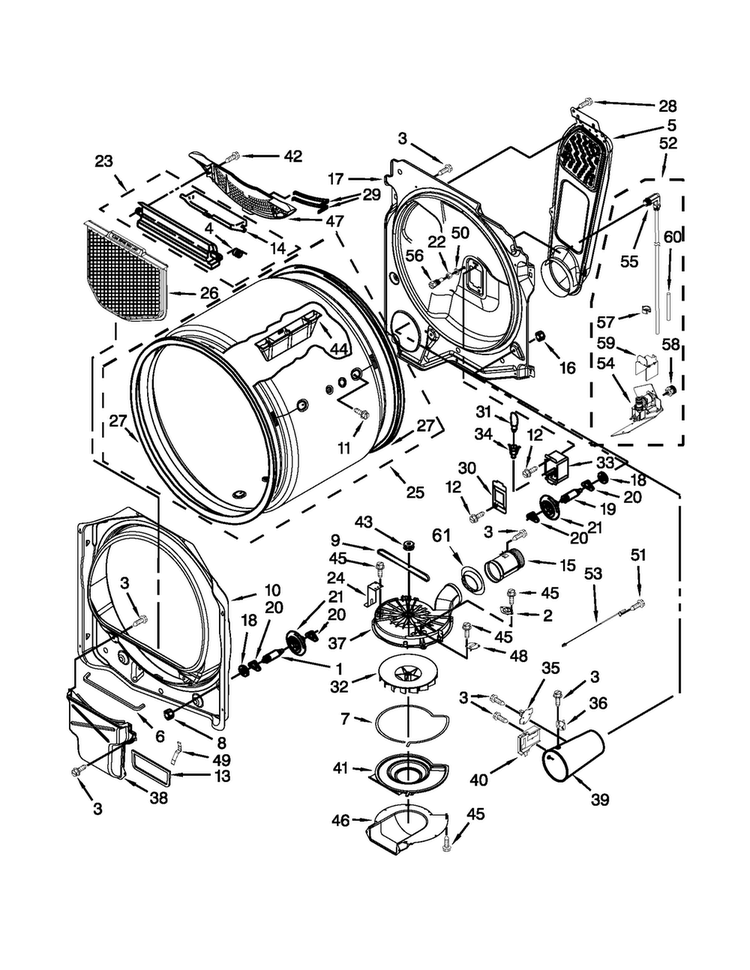 Bulkhead Parts Diagram and Parts List for MGDB850YW3  Maytag Dryer