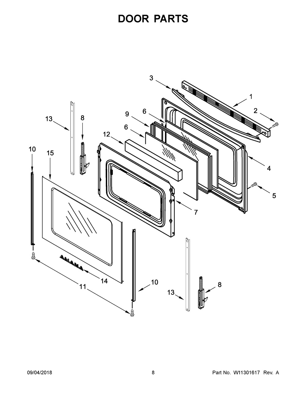 Door Parts Diagram and Parts List for AER6603SFS2  Maytag Range