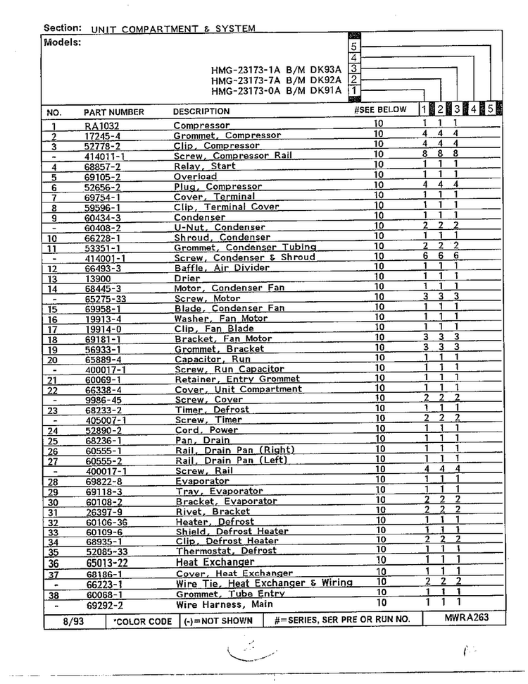 Unit Compartment And System Page 2 Diagram and Parts List for 23173-0A  Admiral Refrigerator