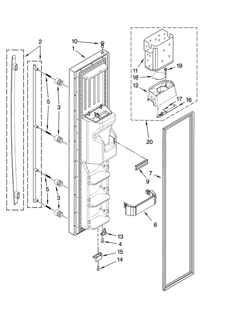 Freezer Door Parts Diagram and Parts List for JCB2585WEP00  Jenn-Air Refrigerator