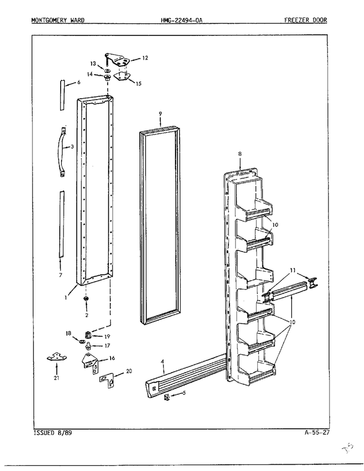 Freezer Door Diagram and Parts List for 22494-OA  Admiral Refrigerator