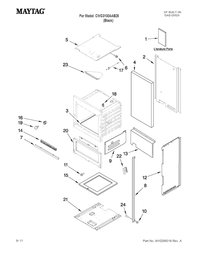 Oven Parts Diagram and Parts List for CWG3100AAB25  Maytag Wall Oven
