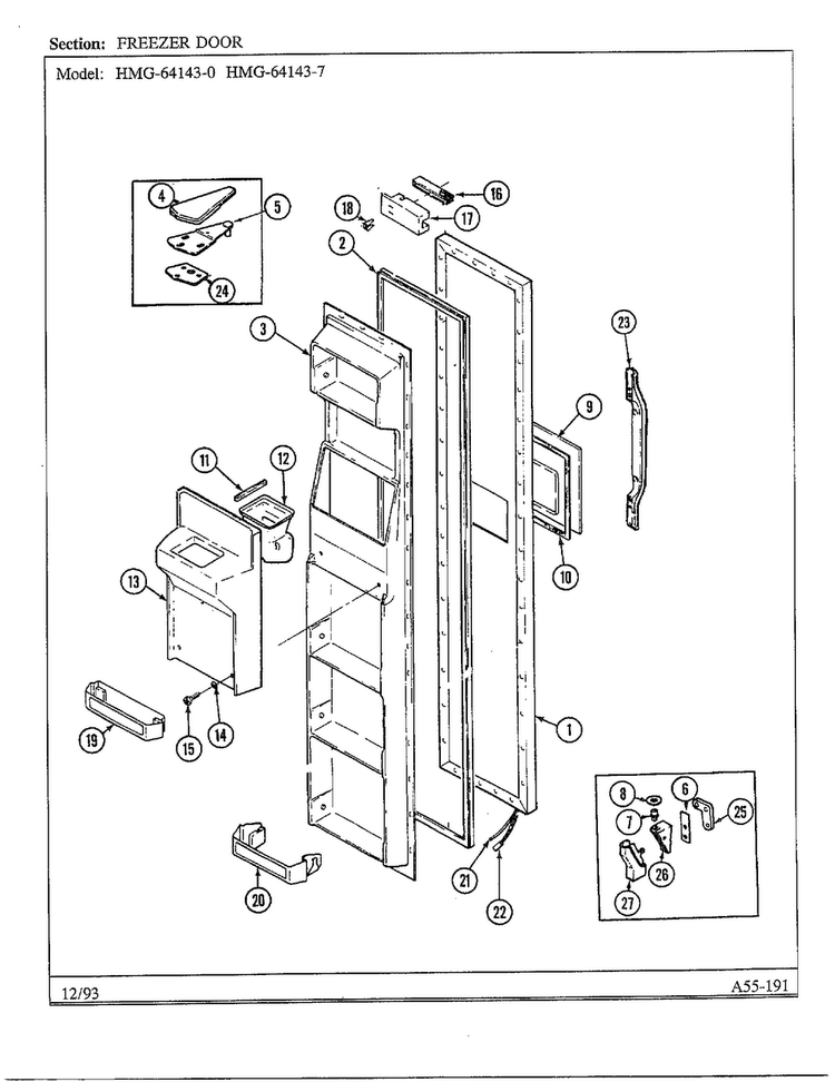 Freezer Door Diagram and Parts List for 64143-0  Admiral Refrigerator