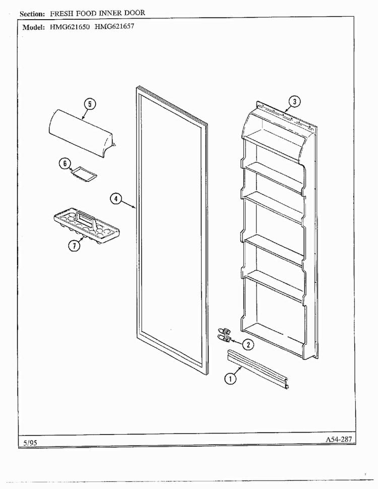 Fresh Food Inner Door Diagram and Parts List for HMG621657  Admiral Refrigerator