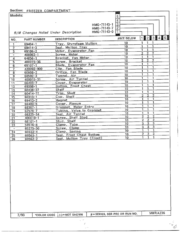 Freezer Compartment Page 2 Diagram and Parts List for 71143-0A  Admiral Refrigerator