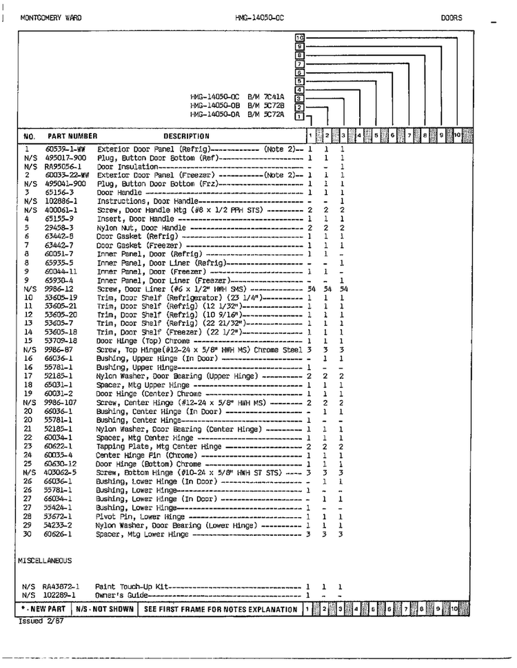 Doors Page 2 Diagram and Parts List for 14050C  Admiral Refrigerator
