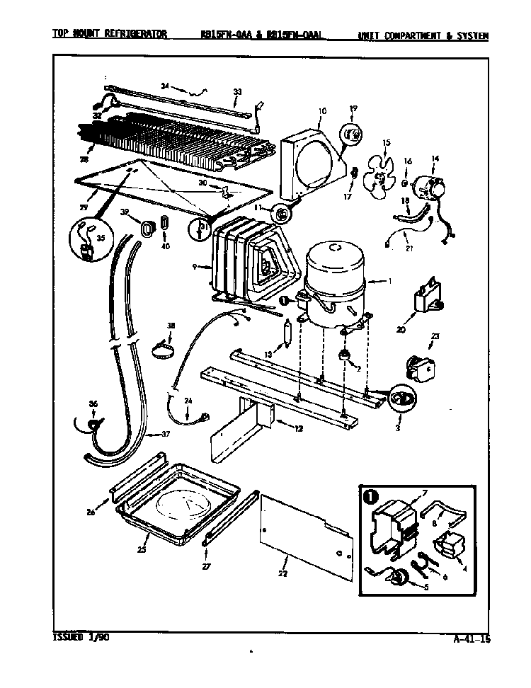 Unit Compartment & System Diagram and Parts List for RB15FA-0AA 8C48A Magic Chef Refrigerator