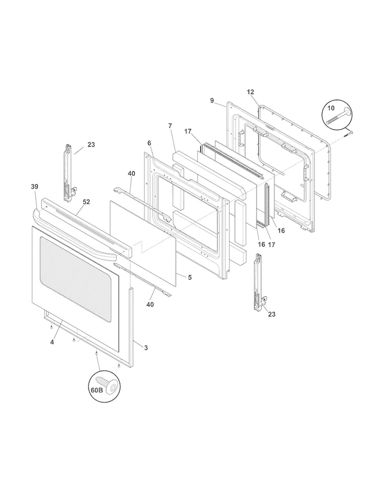 Door Diagram and Parts List for CRE3895PSA  Crosley Range