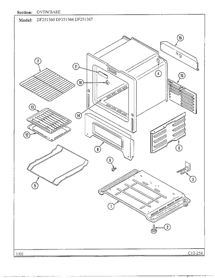 Oven/base Diagram and Parts List for DF251369  Magic Chef Range