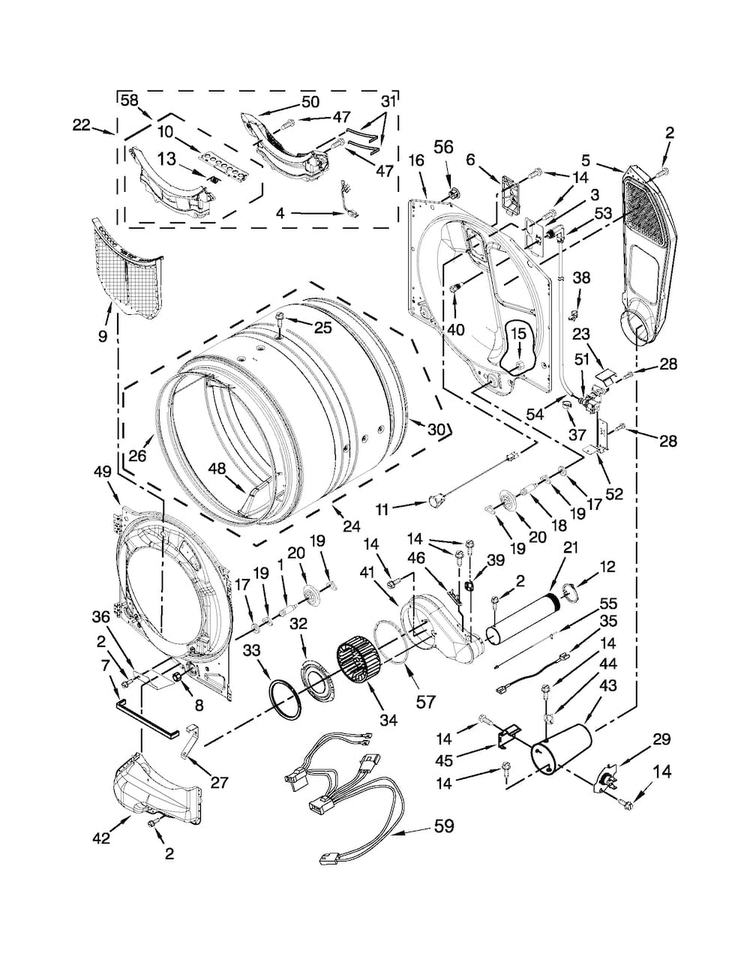 Bulkhead Parts Diagram and Parts List for MGD6000XW2  Maytag Dryer