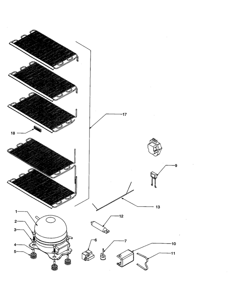 Unit Compartment And System Diagram and Parts List for ESU17HW P1179603WW Amana Freezer