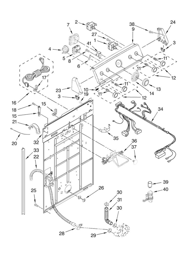 Controls And Rear Panel Parts Diagram and Parts List for MVWC700VJ1  Maytag Washer