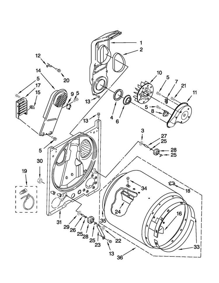 Bulkhead Parts Diagram and Parts List for 4GMEDC300YW0  Maytag Dryer