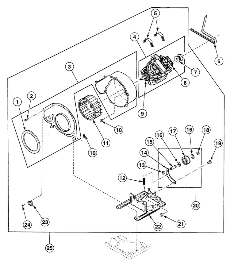 Motor Assy Diagram and Parts List for SSGT19WF  Speed Queen Dryer