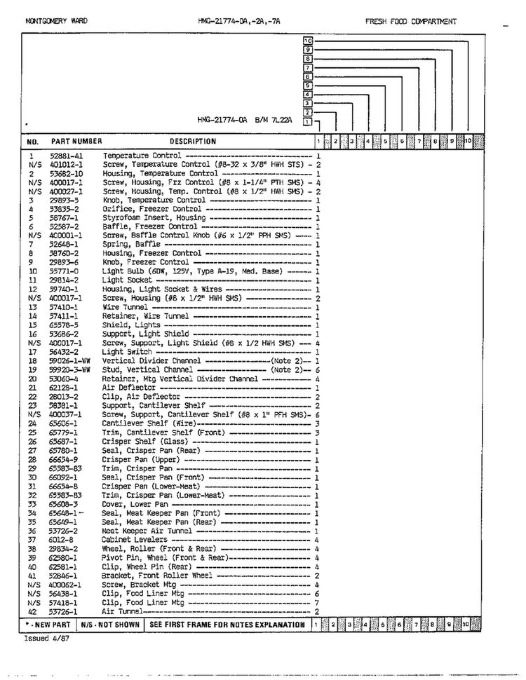 Fresh Food Compartment Page 2 Diagram and Parts List for 21774A  Admiral Refrigerator