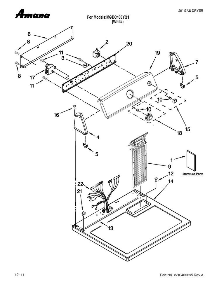 Top And Console Parts Diagram and Parts List for MGDC100YQ1  Maytag Dryer