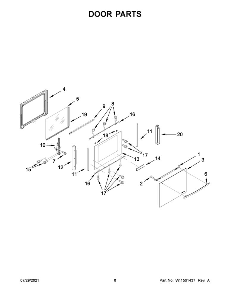 Door Parts Diagram and Parts List for JGS1450FS1  Maytag Range