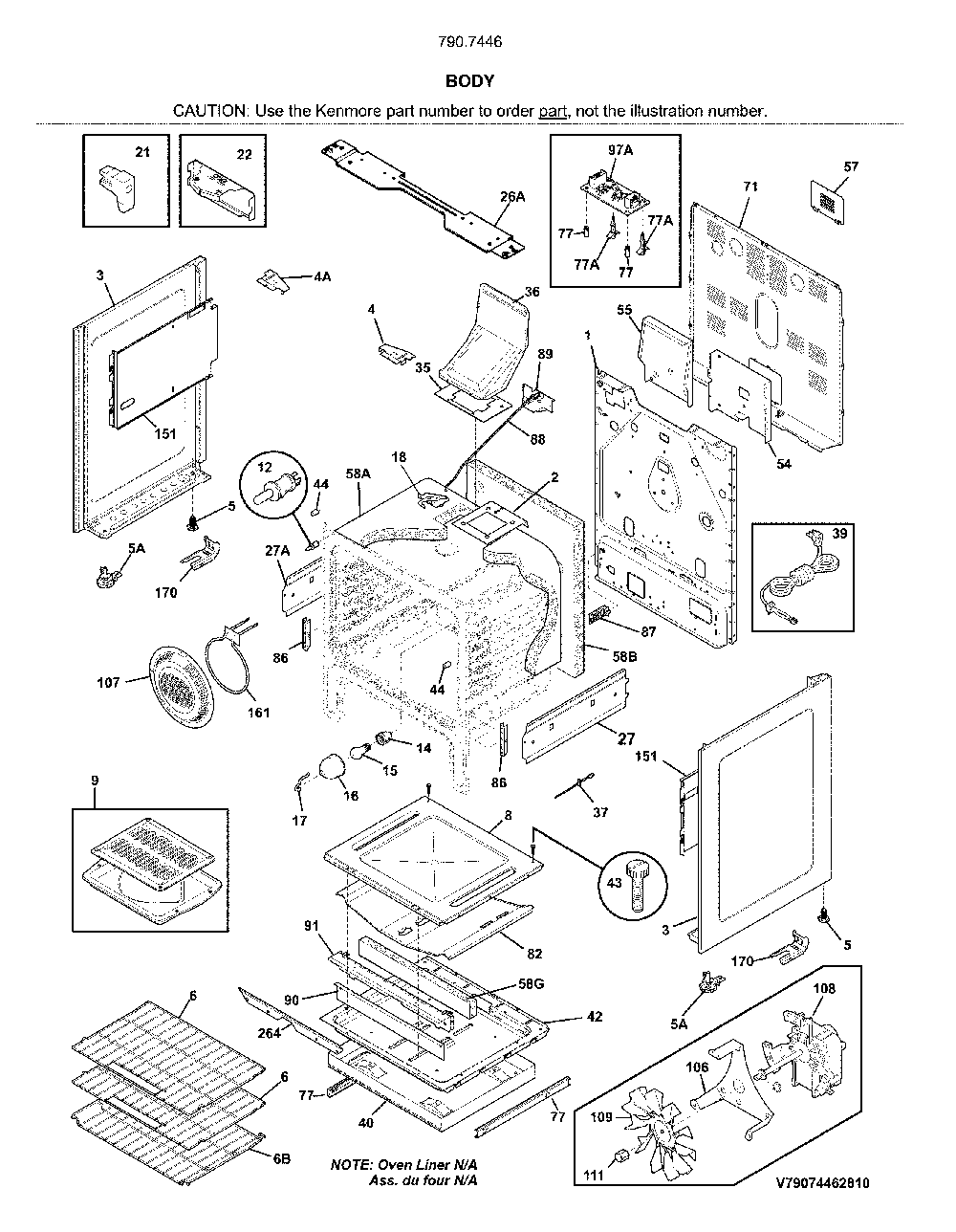 Body Diagram and Parts List for 79074467810  Kenmore Range