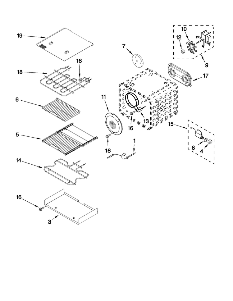 Internal Oven Parts Diagram and Parts List for JDRP436WP01  Jenn-Air Range