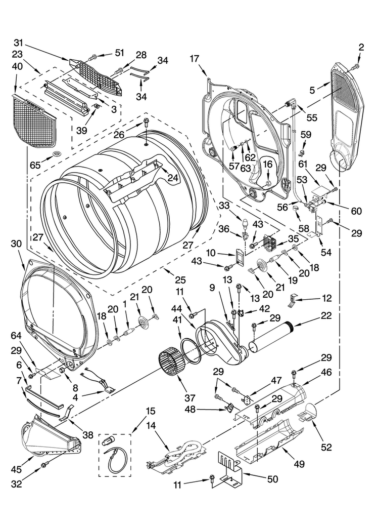 Bulkhead Parts Diagram and Parts List for MEDE500VF0  Maytag Dryer