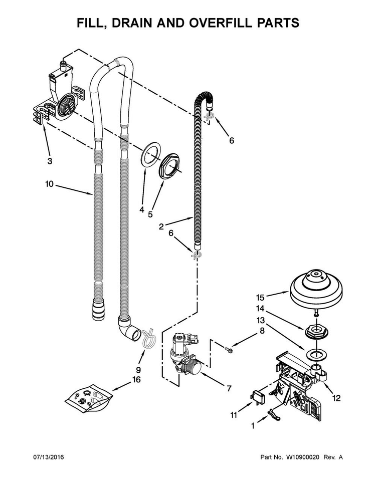 Fill, Drain And Overfill Parts Diagram and Parts List for MDB7949SDZ0  Maytag Dishwasher