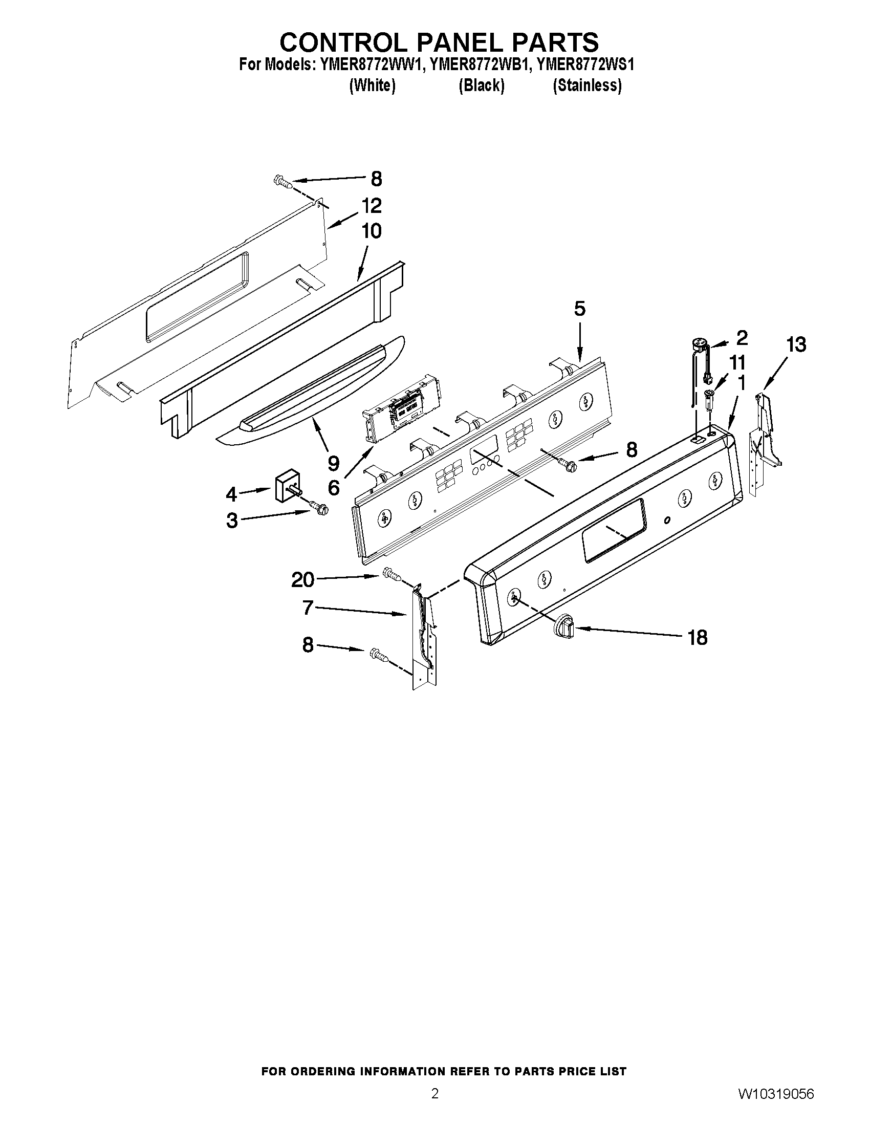 02 - CONTROL PANEL PARTS Diagram and Parts List for YMER8772WS1  Maytag Range