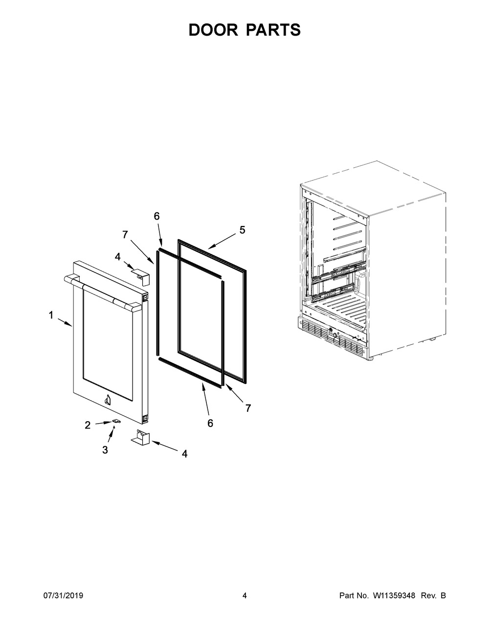 Door Parts Diagram and Parts List for JUWFL242HL00  Maytag Wine and Beverage Cooler