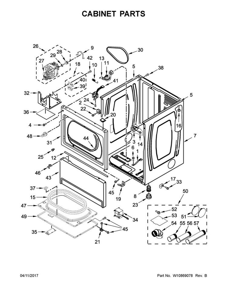 Cabinet Parts Diagram and Parts List for MDG20PDAGW0  Maytag Dryer