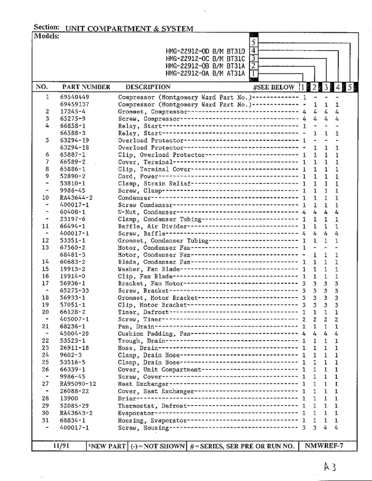Unit Compartment And System Page 2 Diagram and Parts List for HMG-22912-0C  Admiral Refrigerator