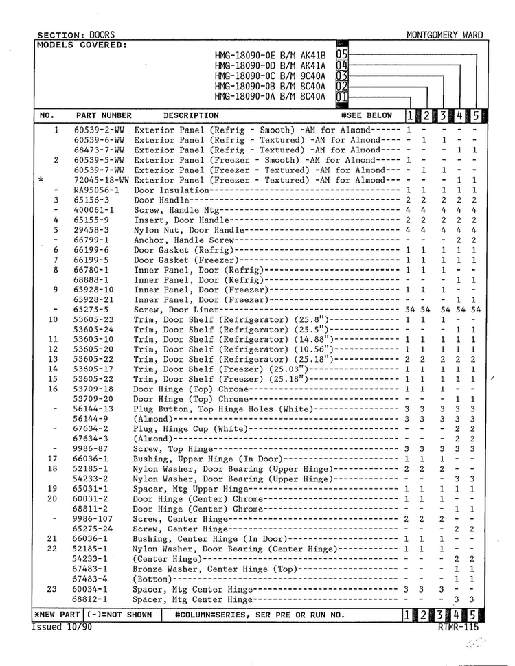 Doors Page 2 Diagram and Parts List for 18090-OA  Admiral Refrigerator