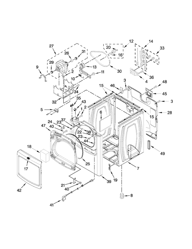Cabinet Parts Diagram and Parts List for MEDB725BW0  Maytag Dryer