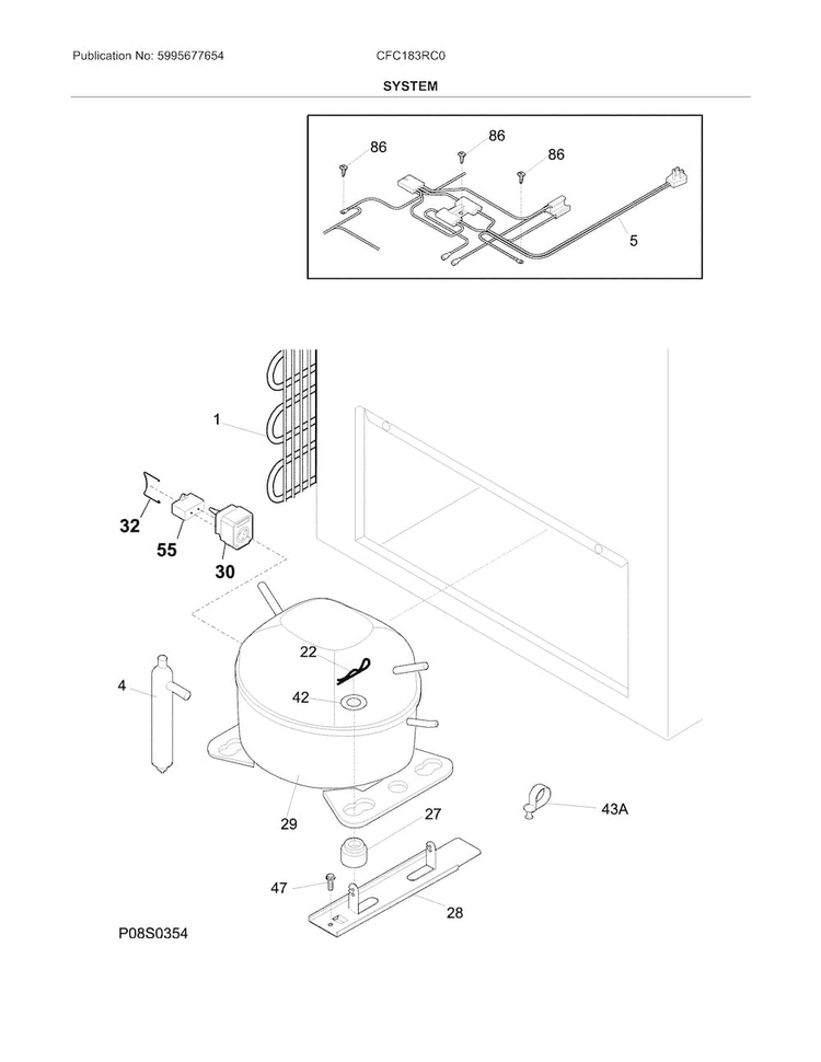 System Diagram and Parts List for CFC183RC0  Crosley Freezer