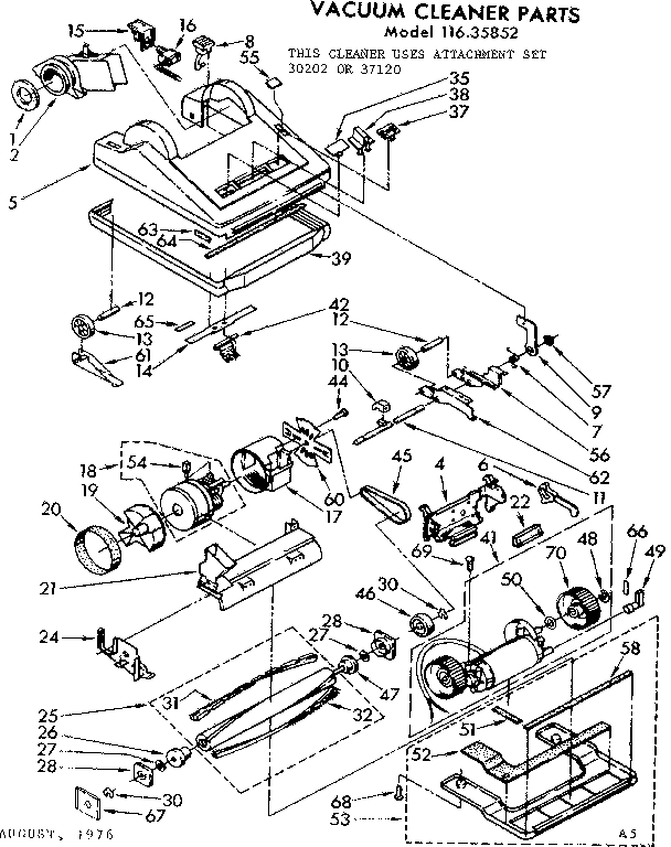 Nozzle And Motor Assembly Diagram and Parts List for 11635852  Kenmore Upright Vacuum