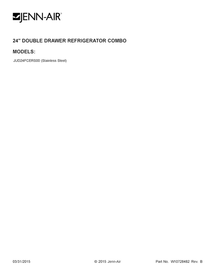 Cover Sheet Diagram and Parts List for JUD24FCERS00  Jenn-Air Refrigerator