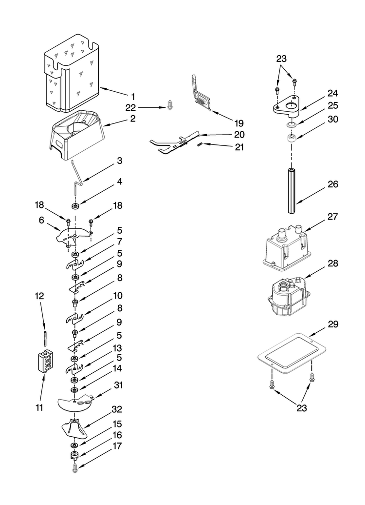 Motor And Ice Container Parts Diagram and Parts List for JS42PPDUDB01  Jenn-Air Refrigerator