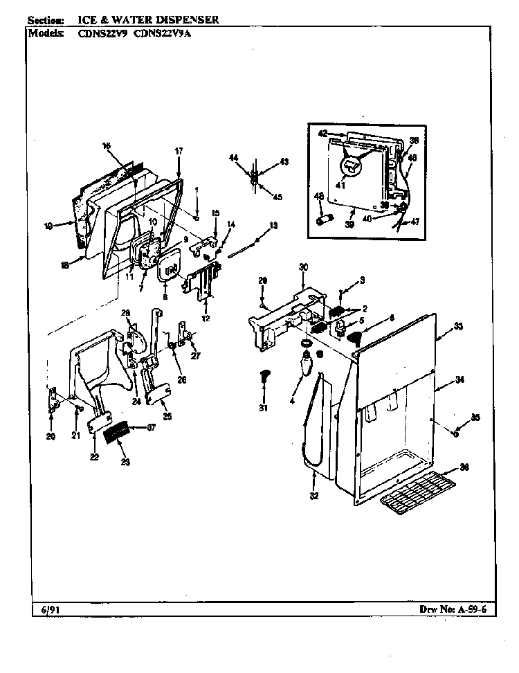 Ice & Water Dispenser Diagram and Parts List for CDNS22V9A BR35E Maytag Refrigerator