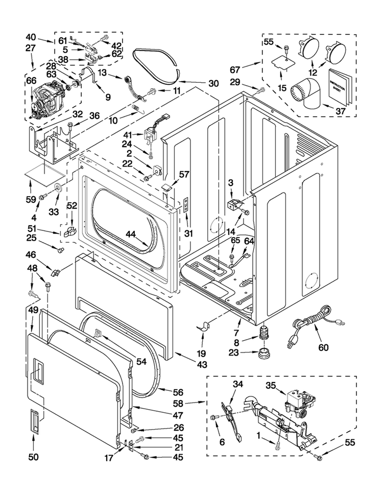 Cabinet Parts Diagram and Parts List for MDG17PRAWW2  Maytag Dryer