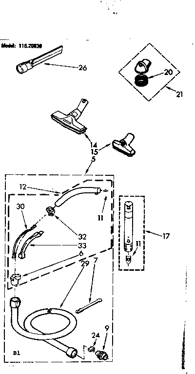 Attachment Parts Diagram and Parts List for 11629830  Kenmore Canister Vacuum