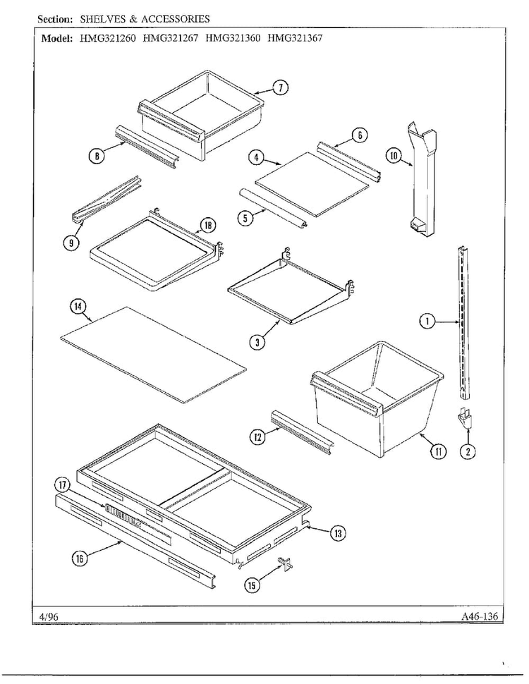Shelves And Accessories Diagram and Parts List for HMG321267  Admiral Refrigerator
