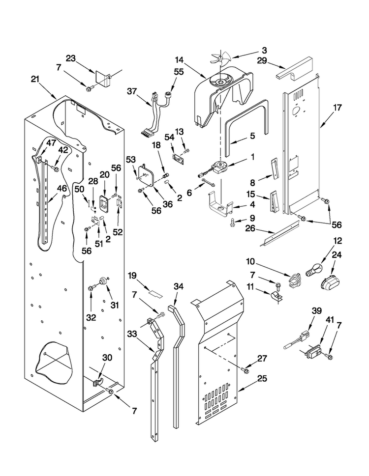 Freezer Liner And Air Flow Parts Diagram and Parts List for JS42CXDUDB02  Jenn-Air Refrigerator