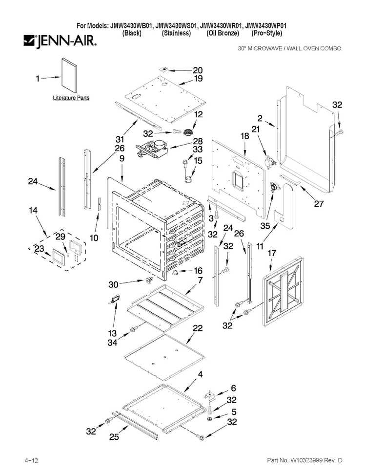 Oven Parts Diagram and Parts List for JMW3430WR01  Jenn-Air Microwave