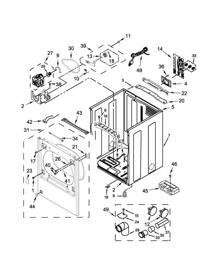 Cabinet Parts Diagram and Parts List for MGDB835DW1  Maytag Dryer