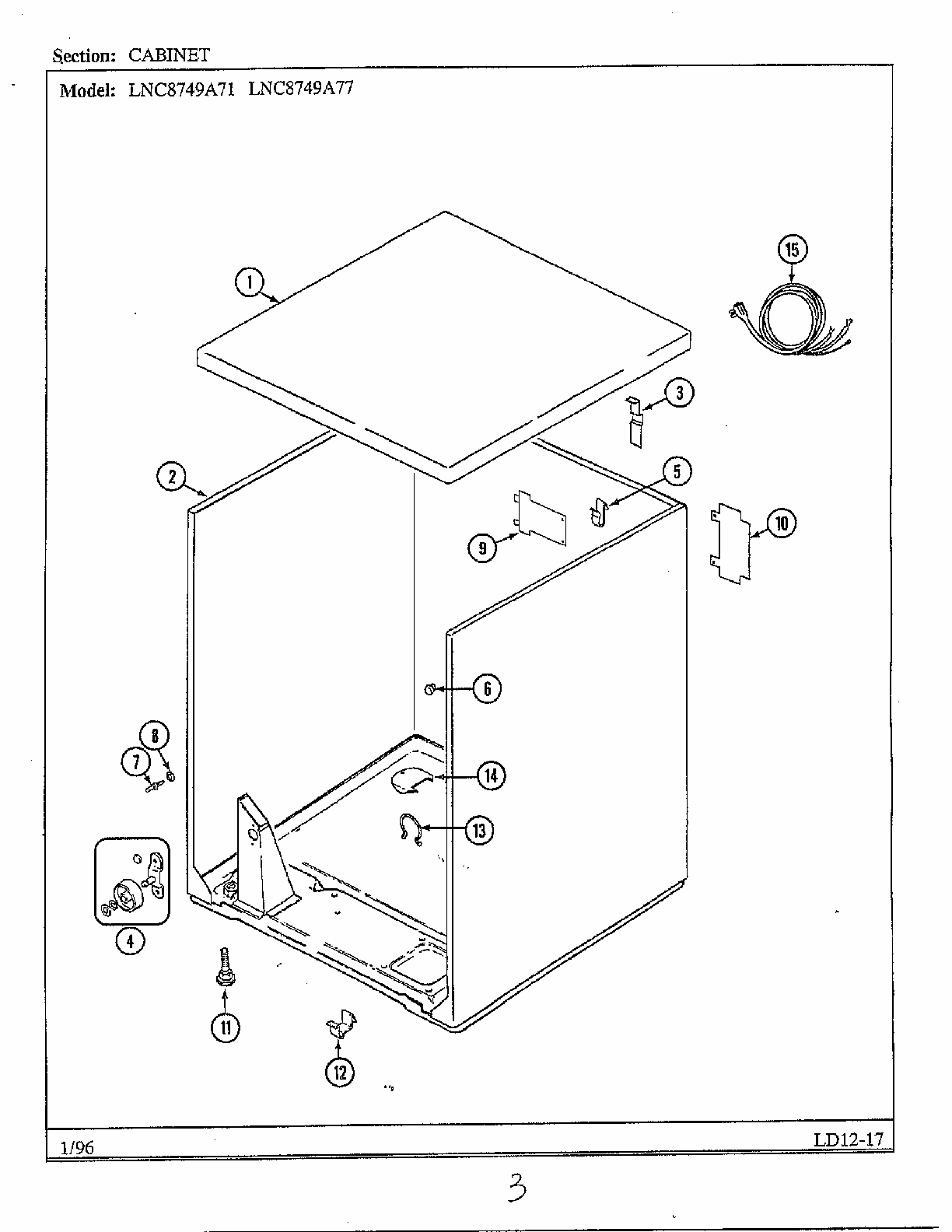 Cabinet Diagram and Parts List for LNC8749A77  Maytag Dryer